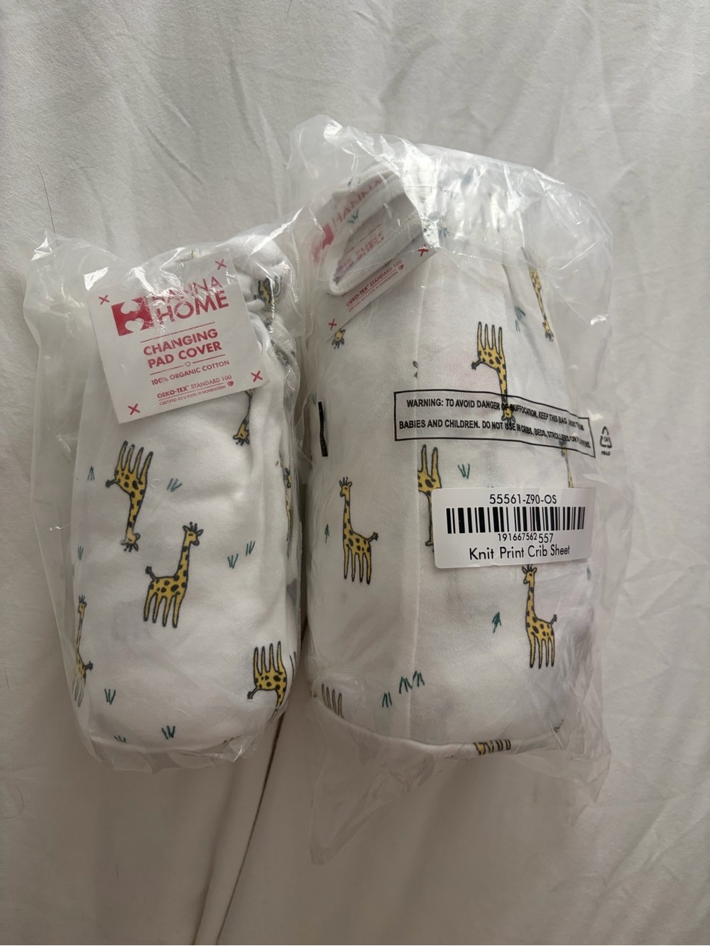 Hanna Andersson Knit Crib Sheet & Changing Pad Cover with Yellow Giraffe Print
